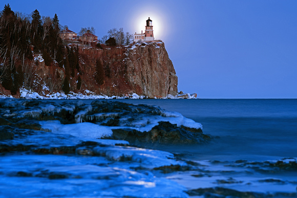 New Year Moonrise at Split Rock Lighthouse